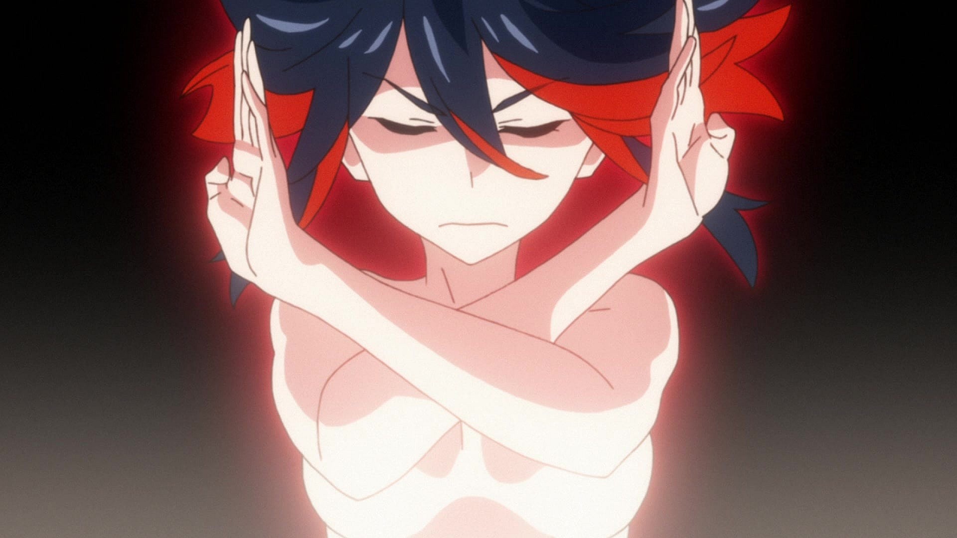 Ryuko (Ami Koshimizu) repels Nonon's (Mayumi Shintani) sonic attack in Kill la Kill Episode 11 "I'm Not Your Cute Woman" (2013), Studio Trigger