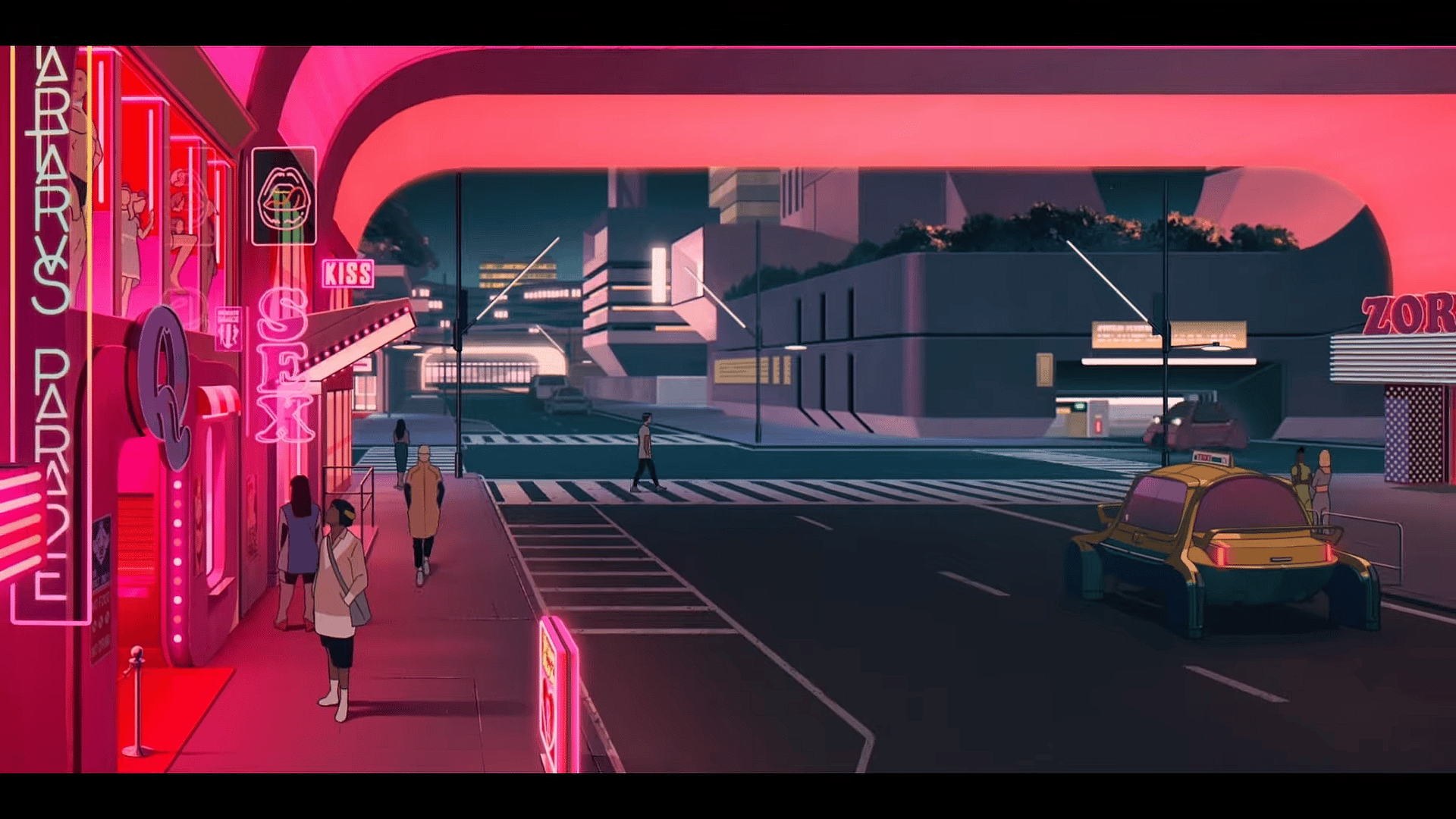 Aline (Léa Drucker/Morla Gorrondona) walks through the streets of Mars in Mars Express (2023), GKIDS Films