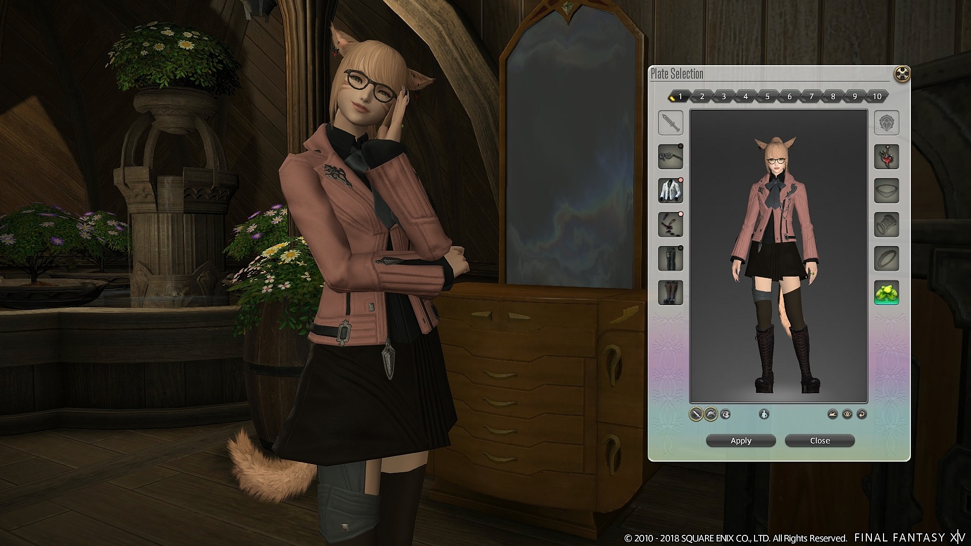 A Miqo'te adventurer applies her Glamour Plate in Final Fantasy XIV: Stormblood (2017), Square Enix