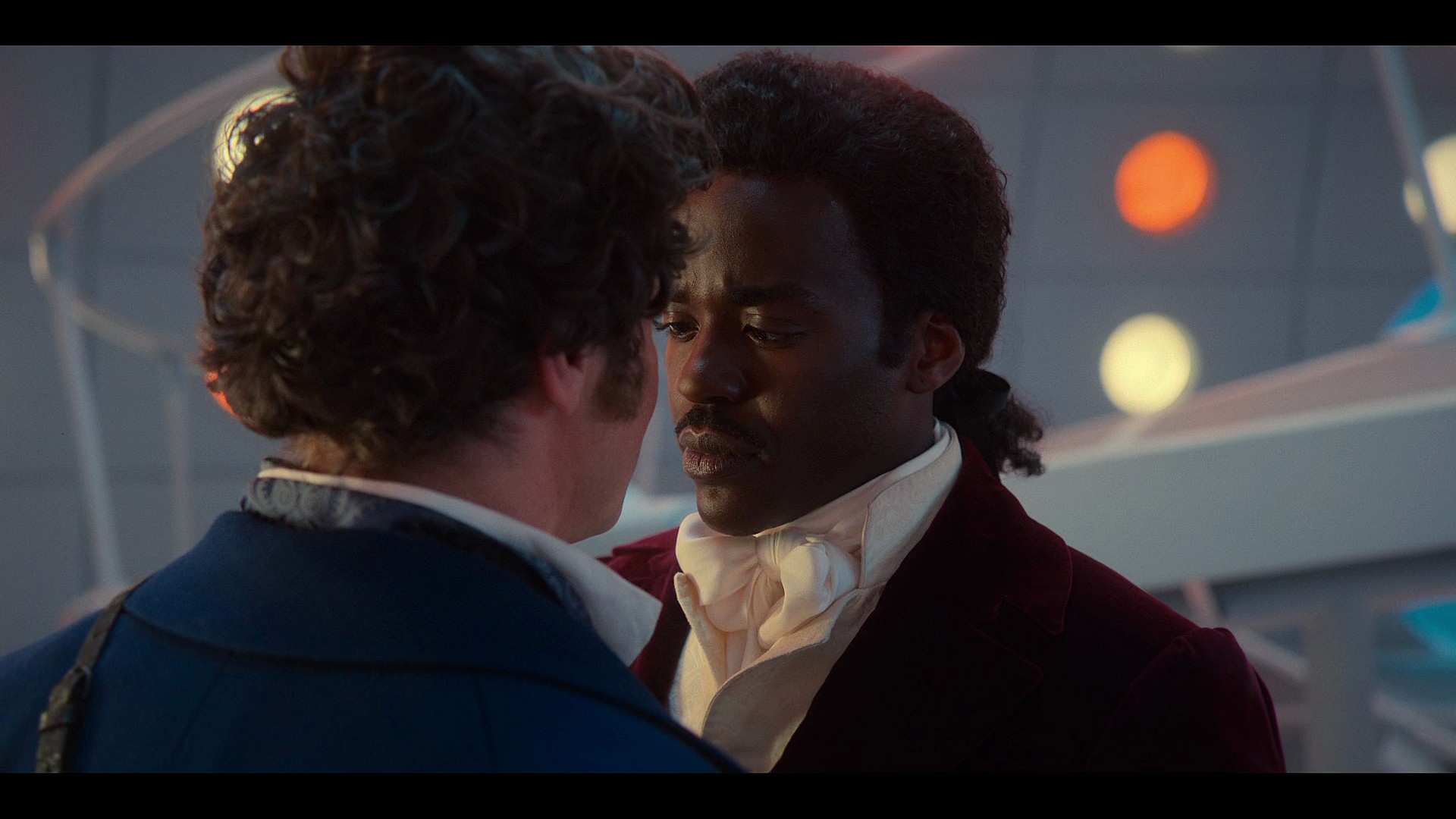 The Doctor (Ncuti Gatwa) and the Rogue (Jonathan Groff) come close to a kiss in Doctor Who Series 14 Episode 6 "Rogue" (2024), BBC