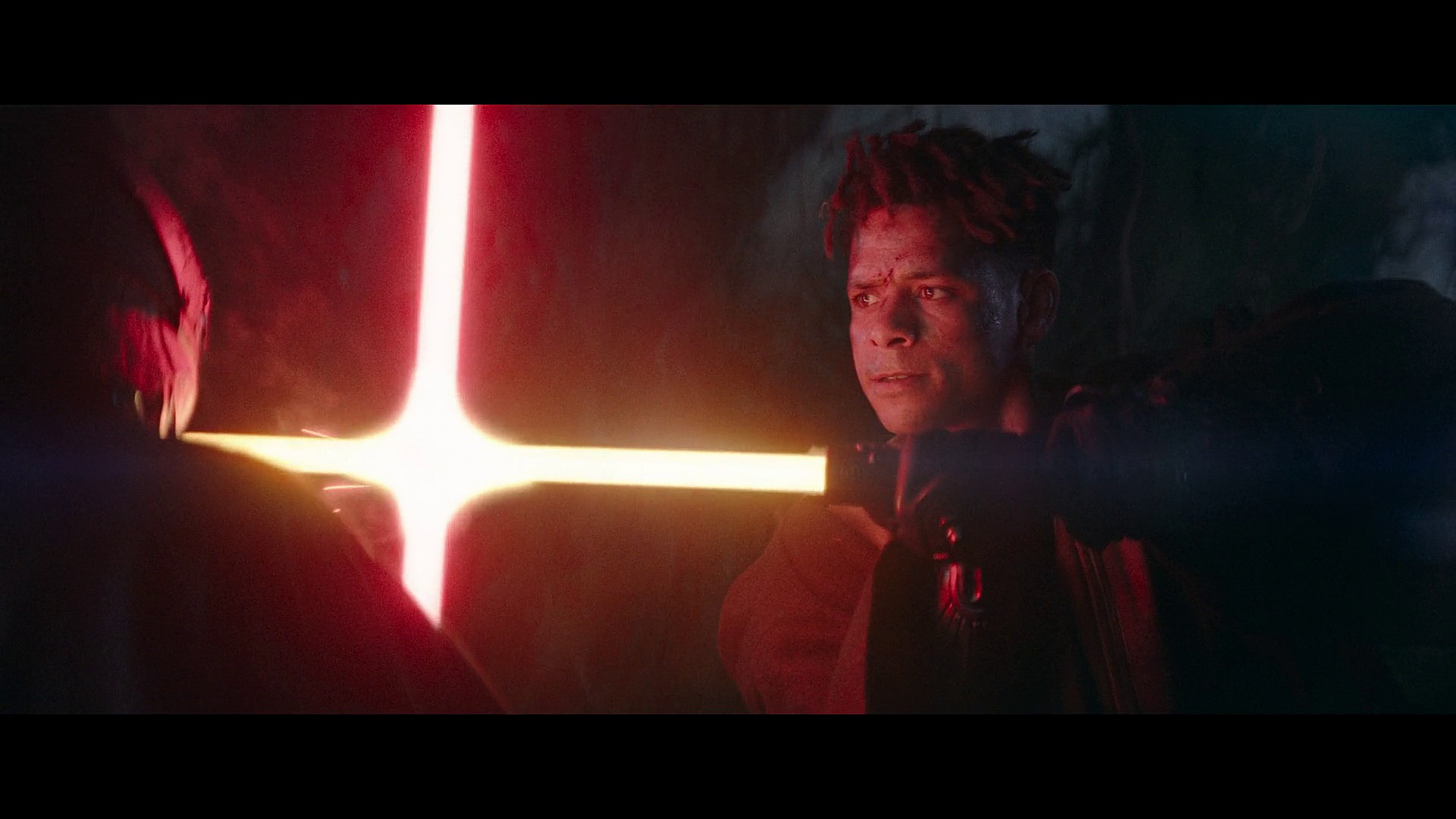 The Stranger (Manny Jacinto) clashes with Yord Fandar (Charlie Barnett) in The Acolyte Season 1 Episode 5 "Night" (2024), Disney