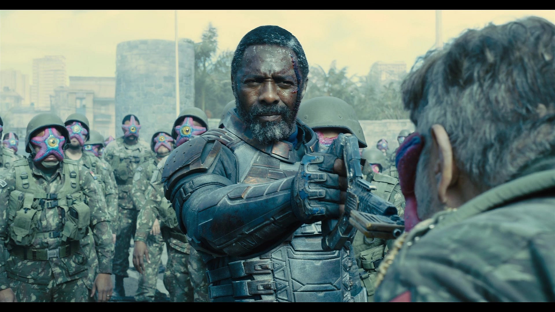 Bloodsport (Idris Elba) is confronted by Starro in The Suicide Squad (2021), Warner Bros. Pictures