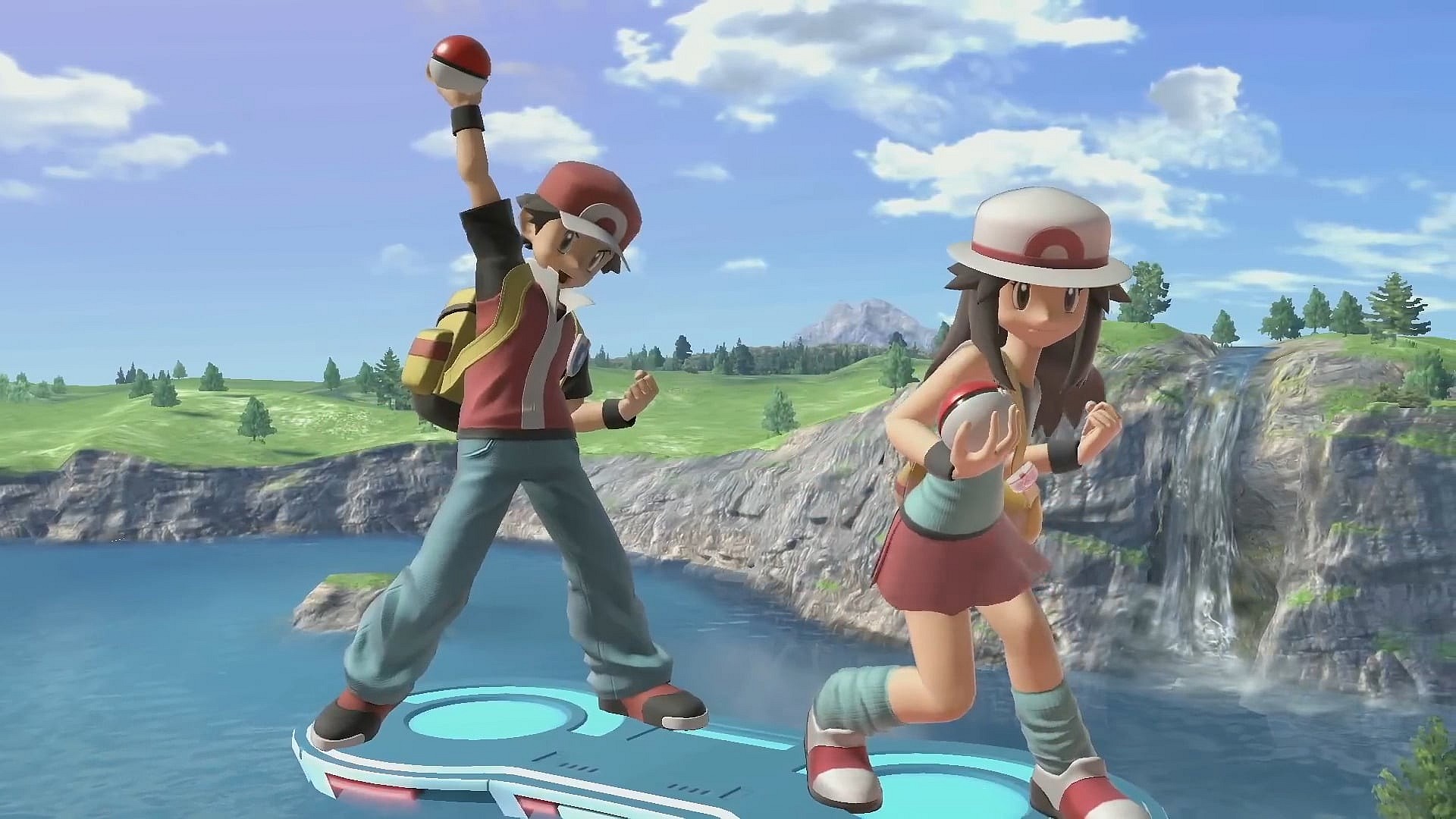 Red (Tomoe Hanba) and Green (Wakana Kingyo) choose their starters in Super Smash Bros. Ultimate (2018), Nintendo