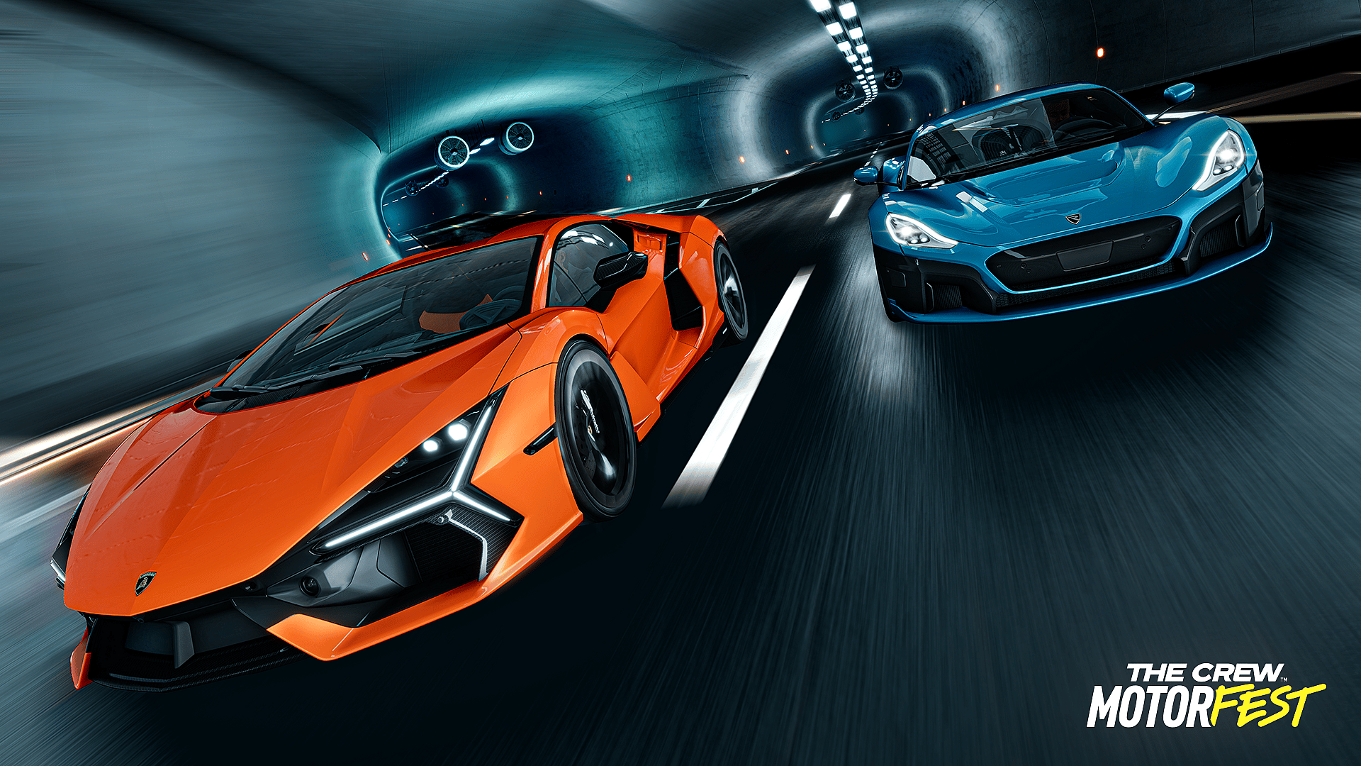 Lambourginis roar though a tunnel in The Crew Motorfest (2023), Ubisoft