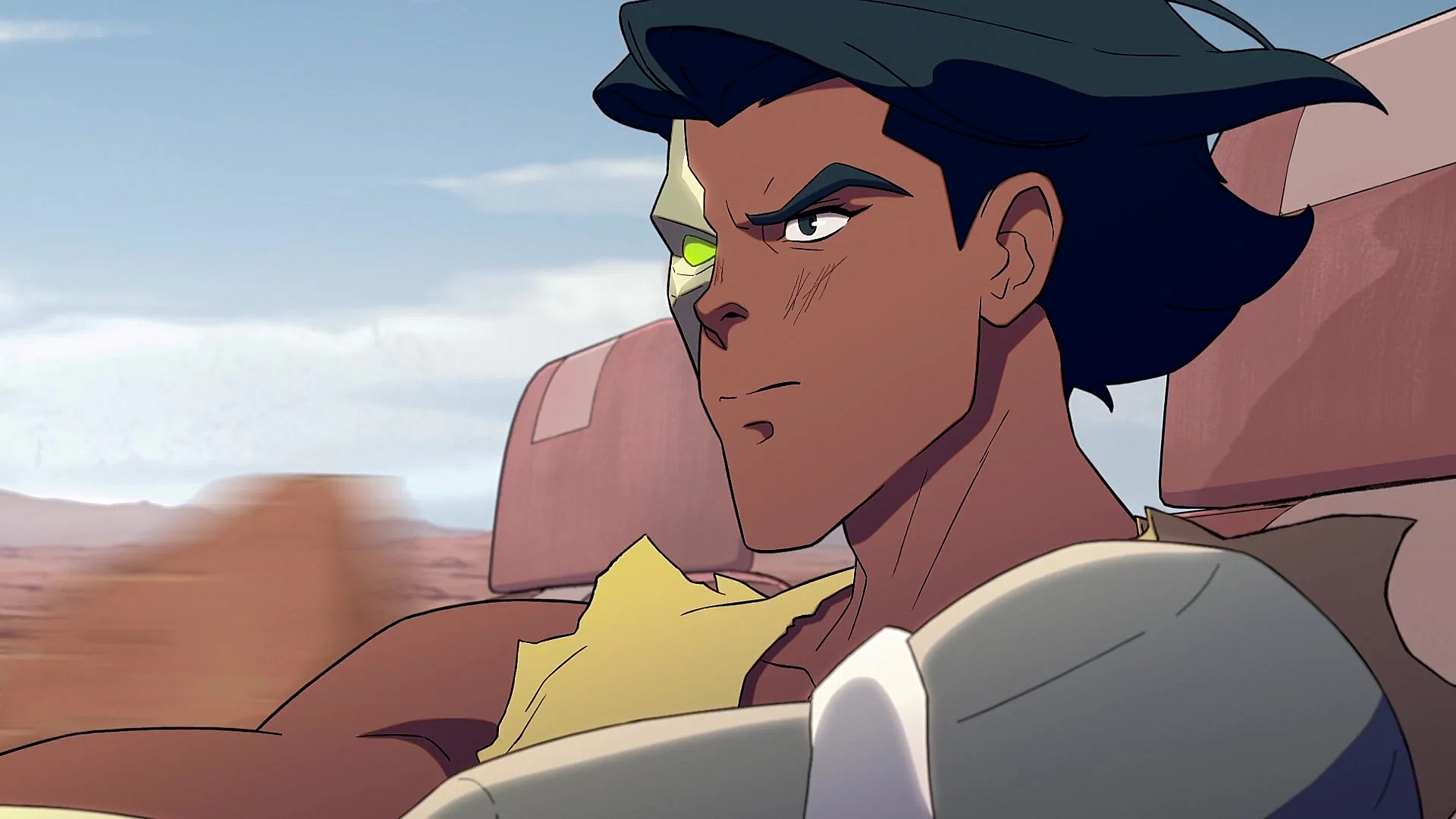 Captain Laserhawk (Nathaniel Curtis) prepares for a raid on Eden in Captain Laserhawk: A Blood Dragon Remix Season 1 Episode 6 (2023), Netflix