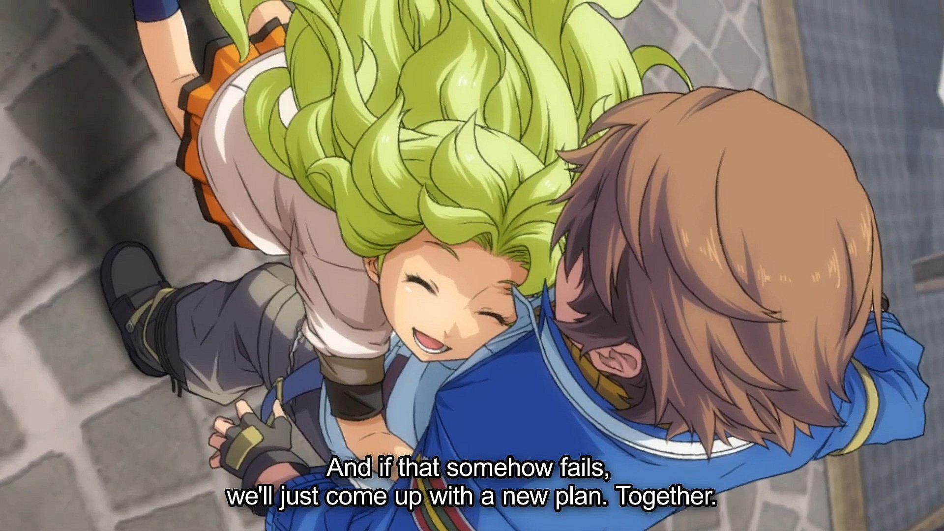 KeA (Rie Kugimiya) puts her faith in Lloyd (Tetsyua Kakihara) in The Legend of Heroes: Trails from Zero (2010), Nihon Falcom