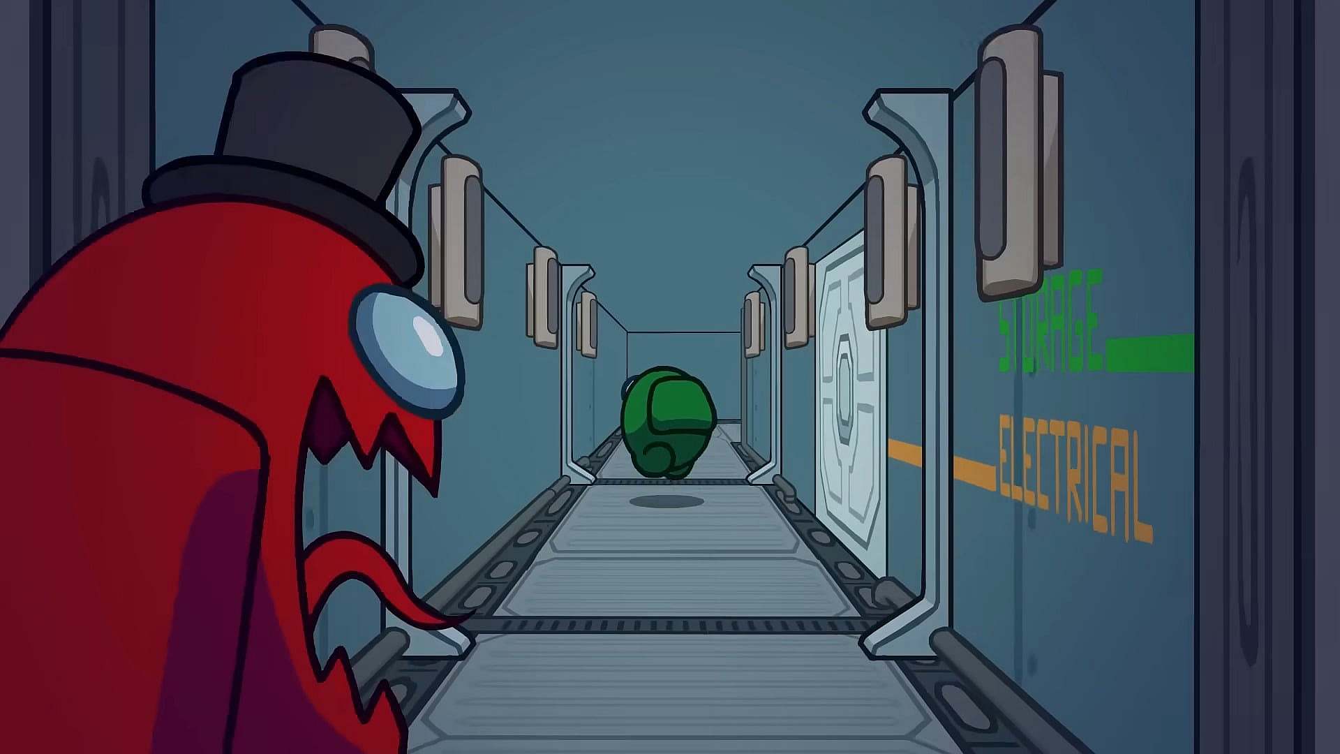 An imposter chases down the ship's last surviving crewmate in Among Us (2018), Innersloth