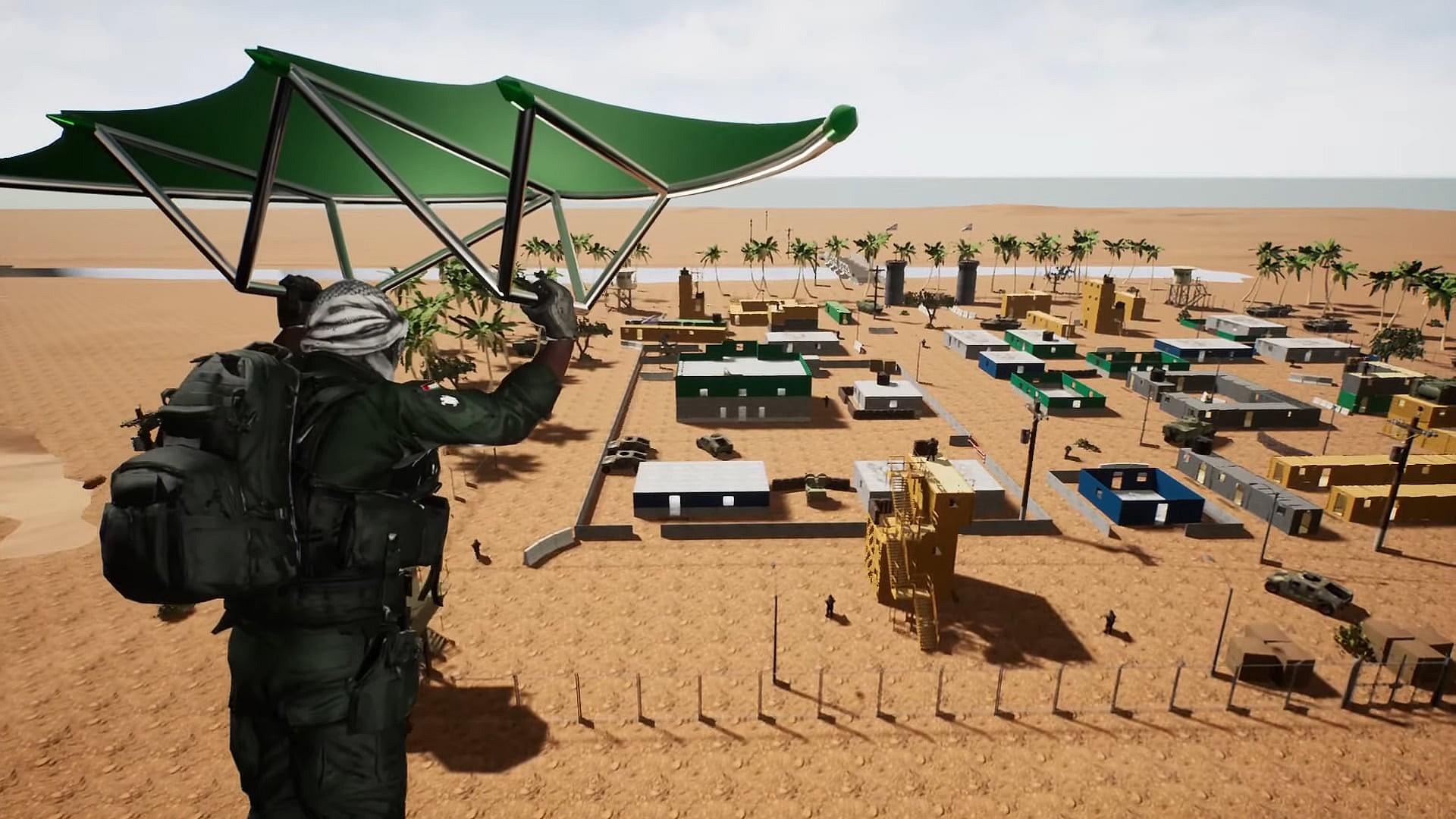 A Palestinian Soldier glides onto the battlefield in Fursan al-Aqsa: The Knights of the Al-Aqsa Mosque (2023), Nidal Nijm Games