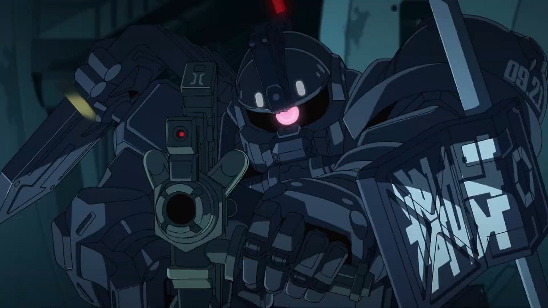 A Police Zaku takes aim in Mobile Suit Gundam: GQuuuuuuX (2025), Sunrise