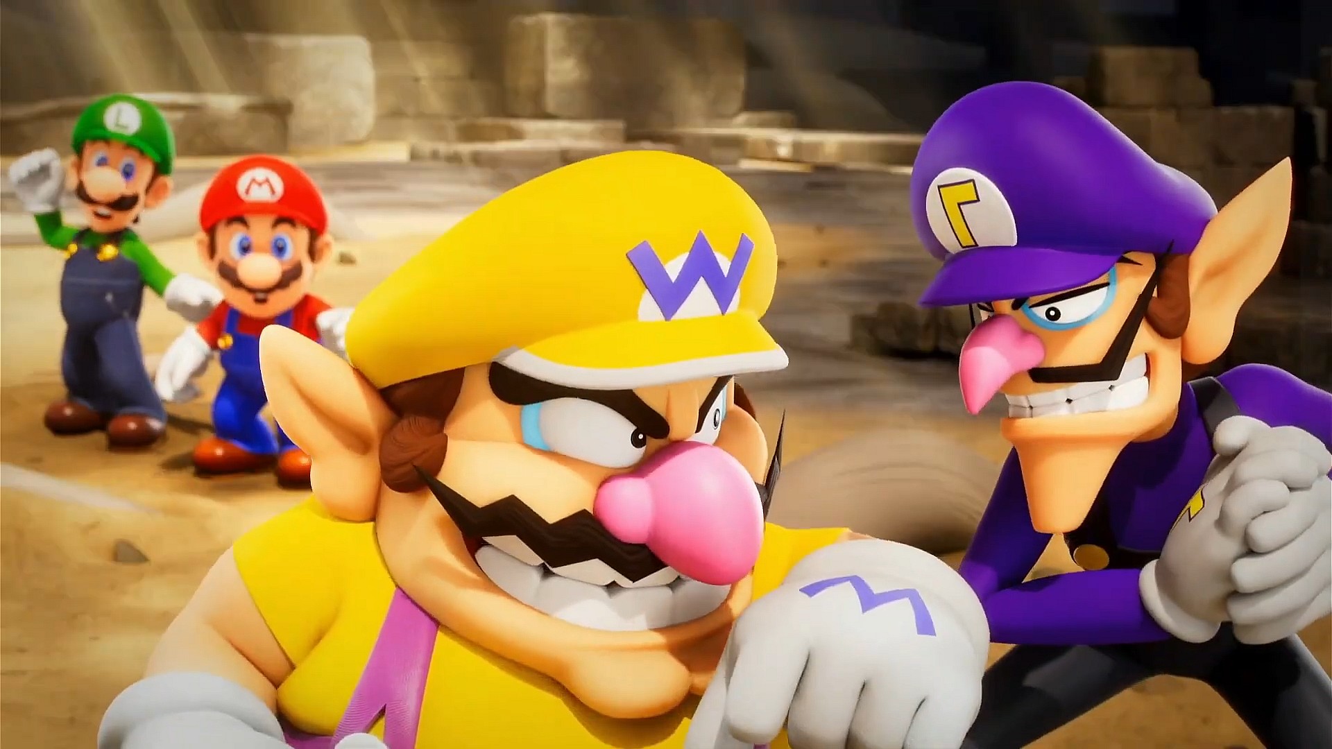 Wario and Waluigi mislead Mario and Luigi (Kevin Afghani) for their own greed in Mario Tennis Fever (2026), Nintendo