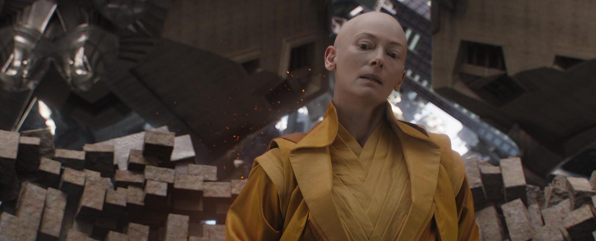 Ancient One (Tilda Swinton) confronts Kaecilius (Mads Mikkelsen) in Mirror Dimension in Doctor