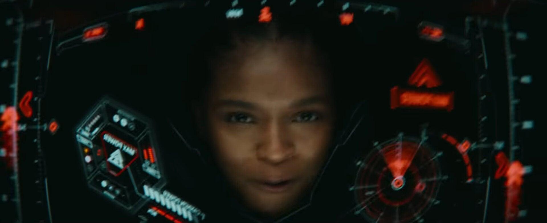 Riri Williams (Dominique Thorne) takes her new Iron Heart armor in Black Panther: Wakanda Forever (2022), Marvel Entertainment