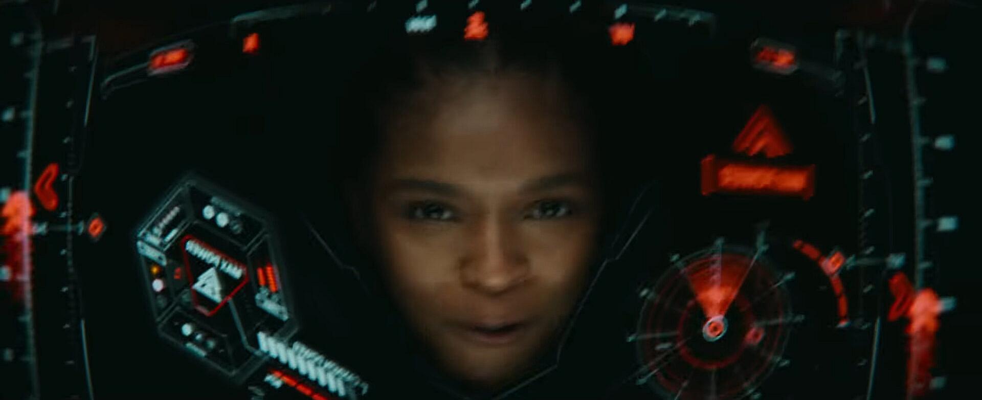 Riri Williams (Dominique Thorne) in Iron Heart armor in Black Panther: Wakanda Forever (2022)