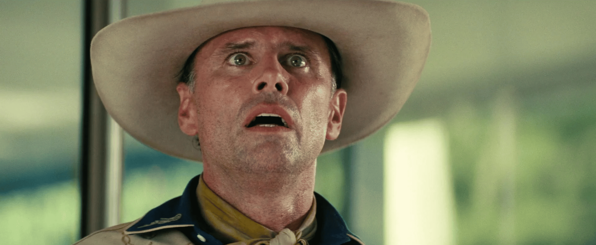 Cooper (Walton Goggins) watches in horror as nuclear bombs fall on Los Angeles in Fallout Season 1 Episode 1 "The End" (2024), Amazon Prime Studios