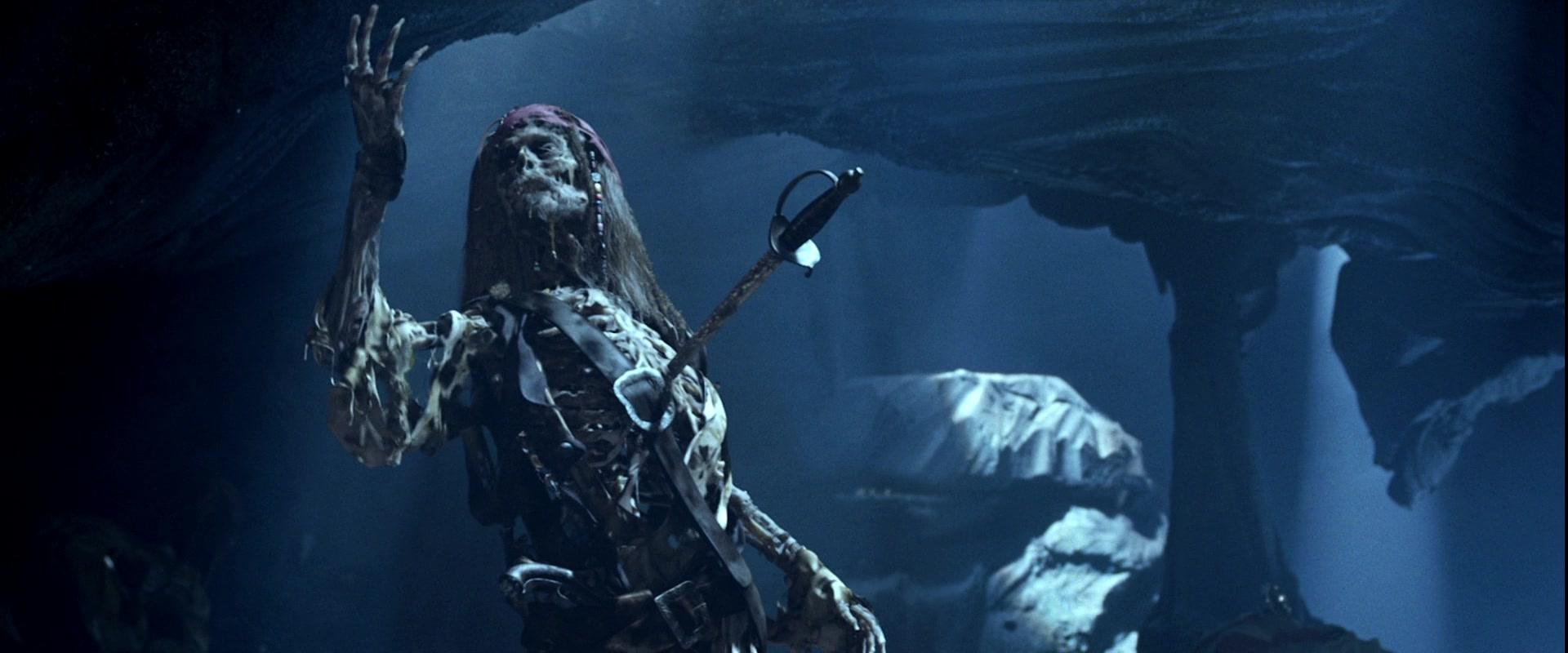 Captain Jack Sparrow (Johnny Depp) discovers he too suffers from the curse in Pirates of the Caribbean: The Curse of the Black Pearl