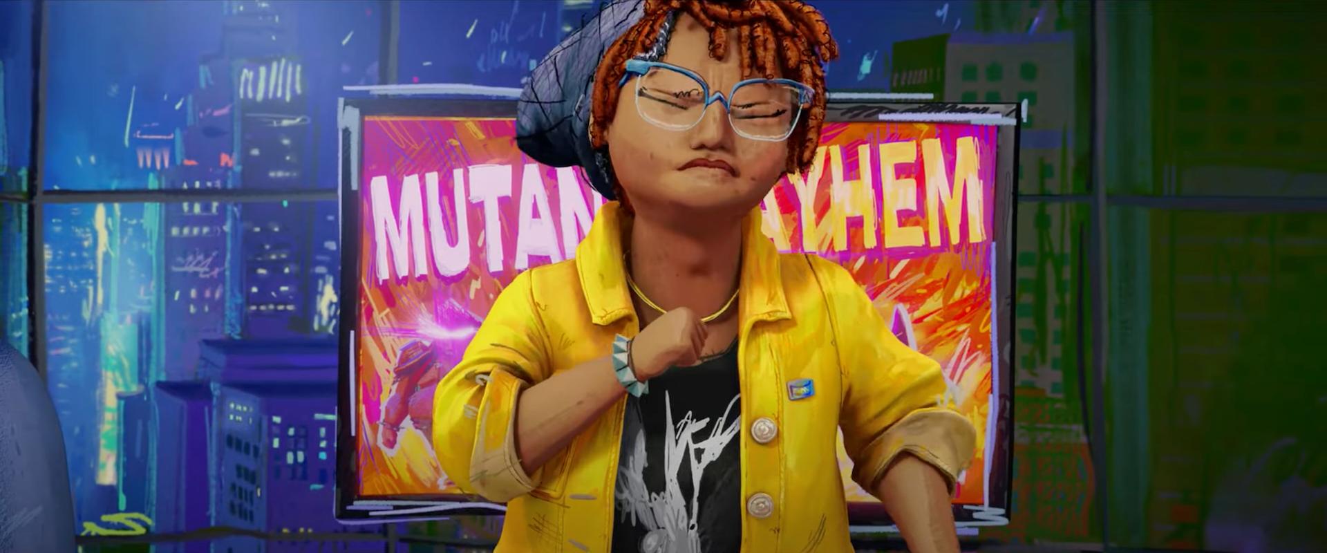 April O'Neil (Ayo Edebiri) swallows her own puke in Teenage Mutant Ninja Turtles: Mutant Mayhem (2023), Paramount Pictures