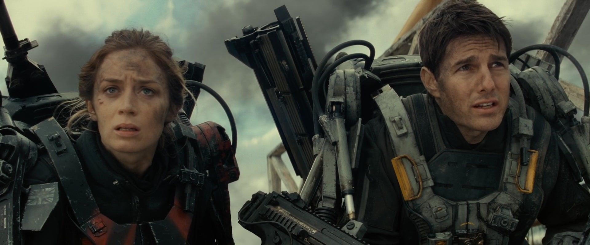 Sgt. Rita (Emily Blunt) and Major Cage (Tom Cruise) prepare to change the future in Edge of Tomorrow (2014), Warner Bros. Pictures