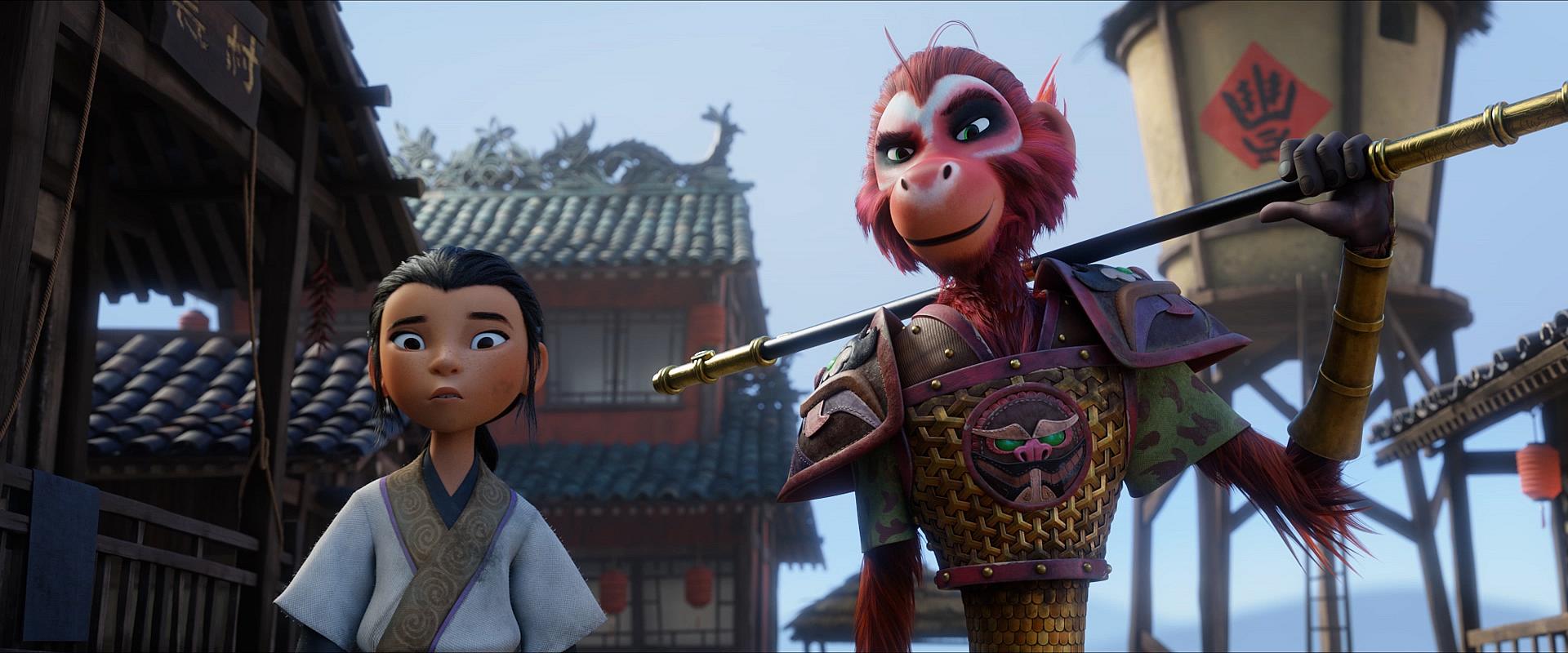 Lin (Jolie Hoang-Rappaport) and Monkey King (Jimmy O. Yang) in The Monkey King (2023), Netflix