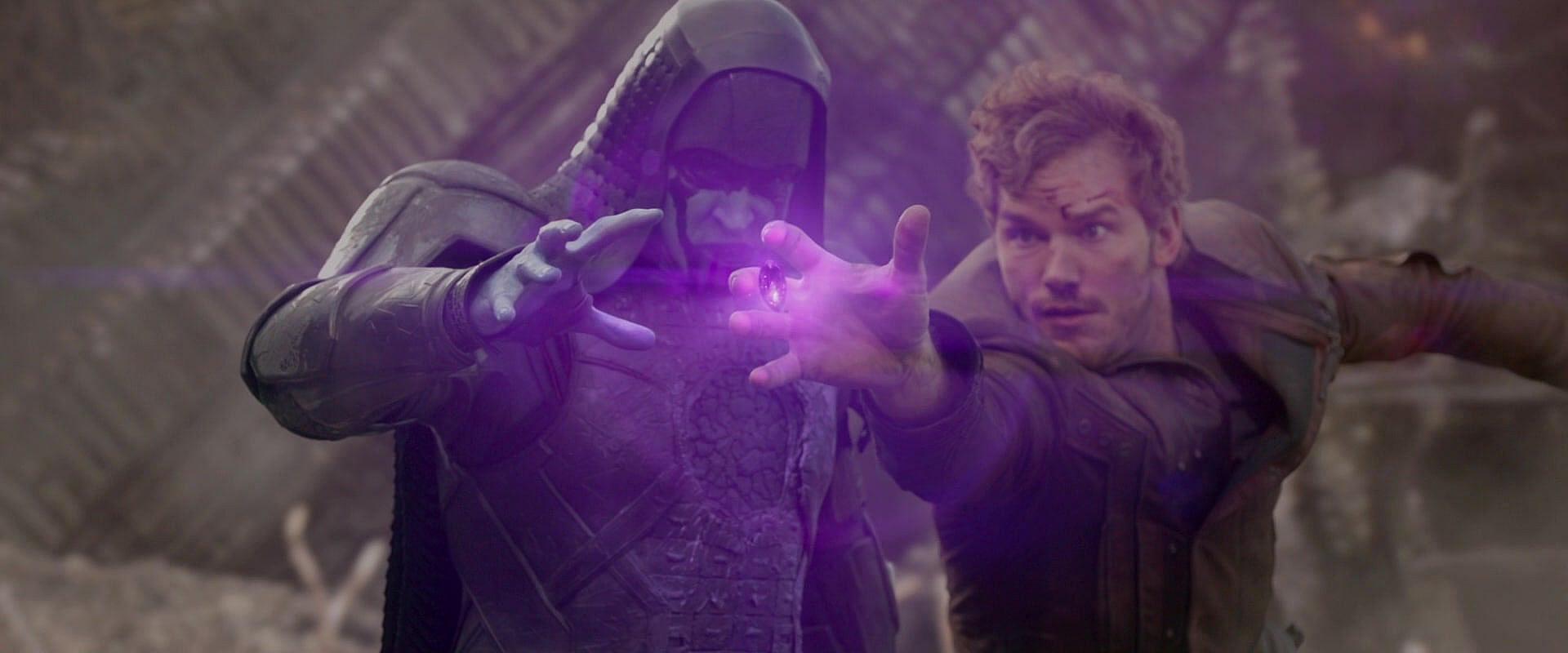 Star-Lord attempts to steal the Power Stone from Ronan the Accuser in Guardians of the Galaxy