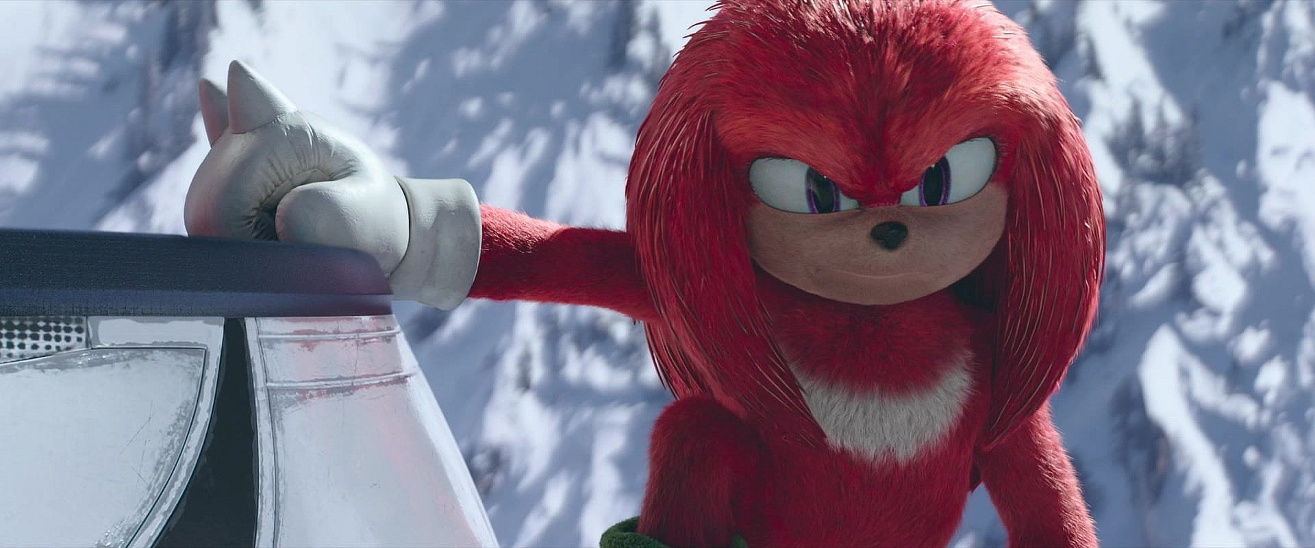 Dr. Robotnik (Jim Carey) and Knuckles (Idris Elba) bear down on Sonic (Ben Schwartz) in Sonic the Hedgehog 2 (2022), Paramount Pictures