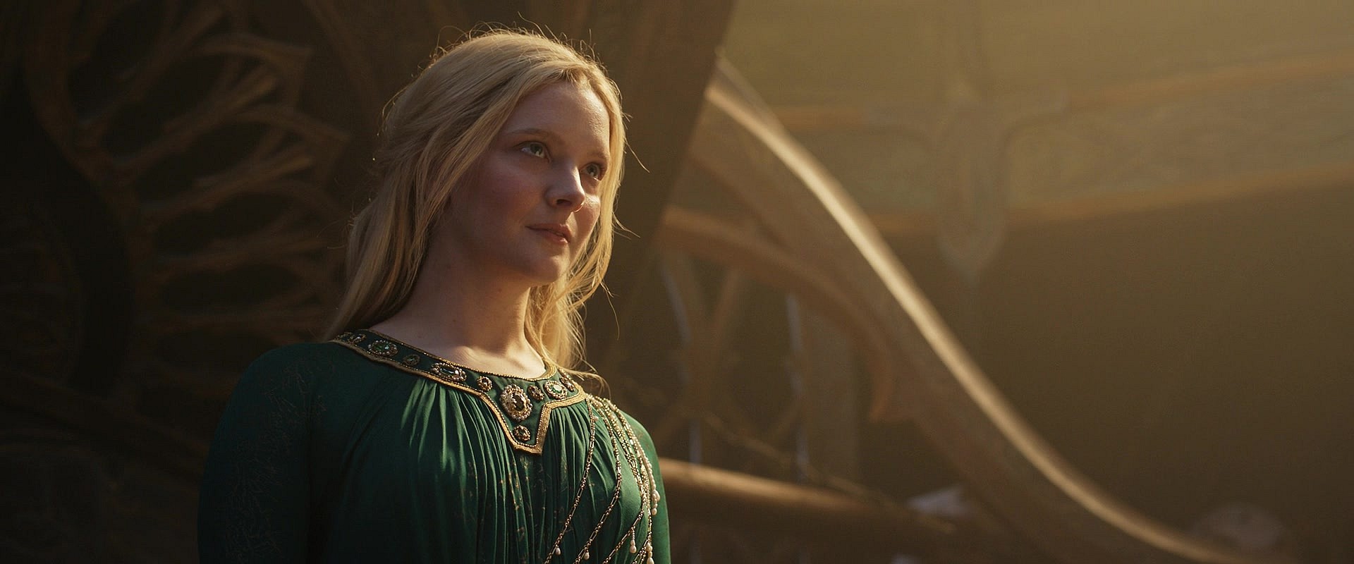 Galadriel (Morfydd Clark) watches on as Elrond (Robert Aramayo) in The Lord of the Rings: The Rings of Power Season 1 Episode 8 "Alloyed" (2022), Amazon Studios