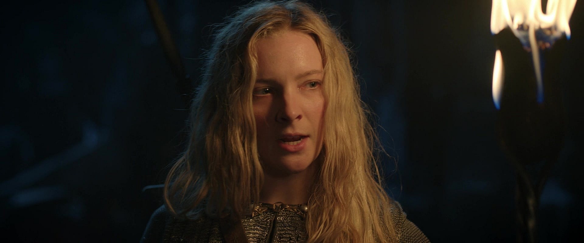 Galadriel (Morfydd Clark) composes herself after felling a snow-troll in The Lord of the Rings: The Rings of Power Season 1 Episode 1 "A Shadow of the Past" (2022), Amazon Studios