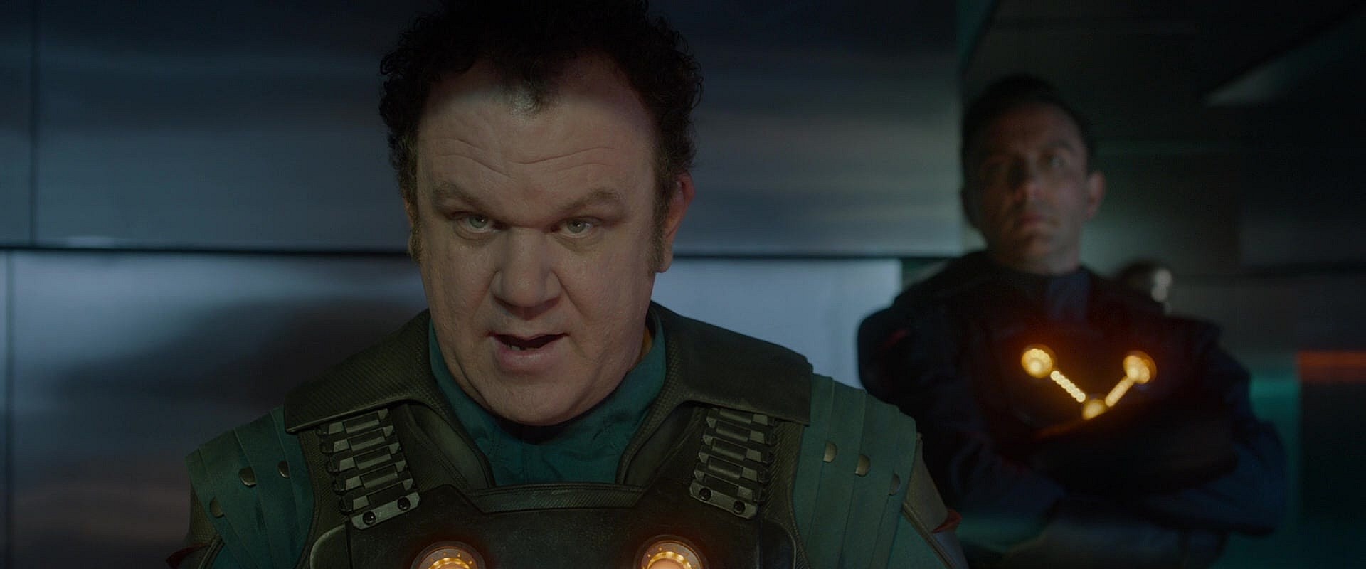 Rhomann Dey (John C. Reilly) and Garthan Saal (Peter Serafinowicz) book the titular team in Guardians of the Galaxy (2014), Marvel Studios