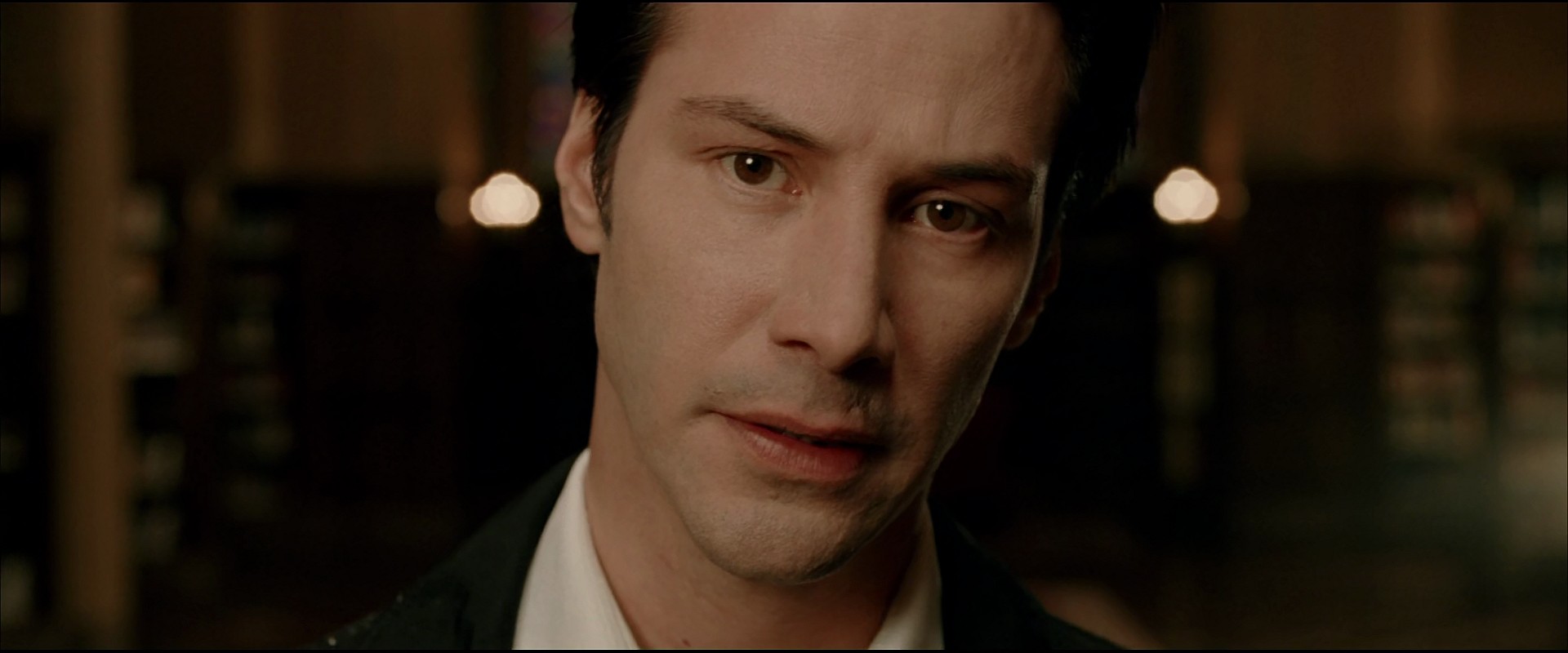John Constantine (Keanu Reeves) demands to meet with Gabriel (Tilda Swinton) in Constantine (2005), Warner Bros. Pictures