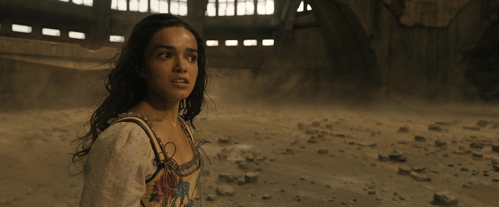 Lucy (Rachel Zegler) catches her breath following the First Rebllion's bombing of the arena in The Hunger Games: The Ballad of Songbirds and Snakes (2023), Lionsgate Films