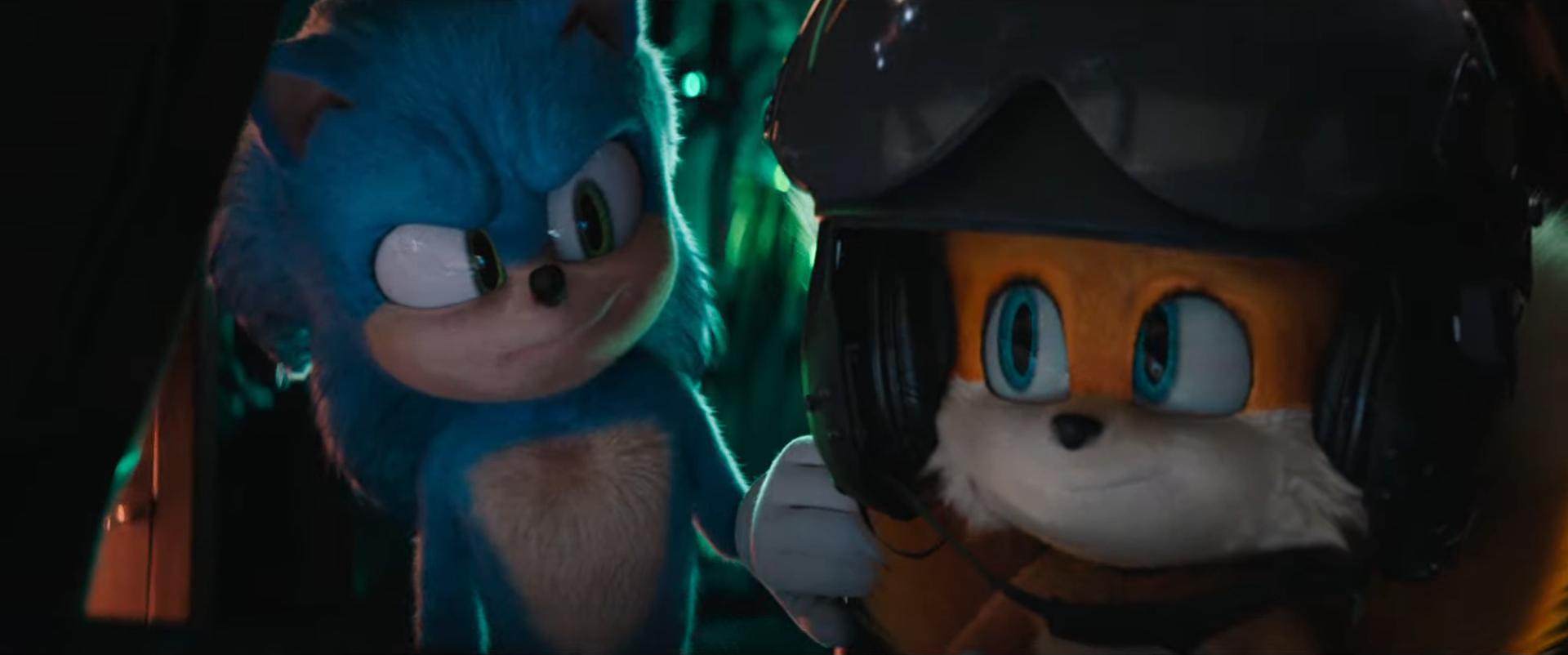 Sonic (Ben Schwartz) chats to Tails (Colleen O'Shaughnessey) as he flies a chopper in Sonic the Hedgehog 3 (2024), Paramount Pictures