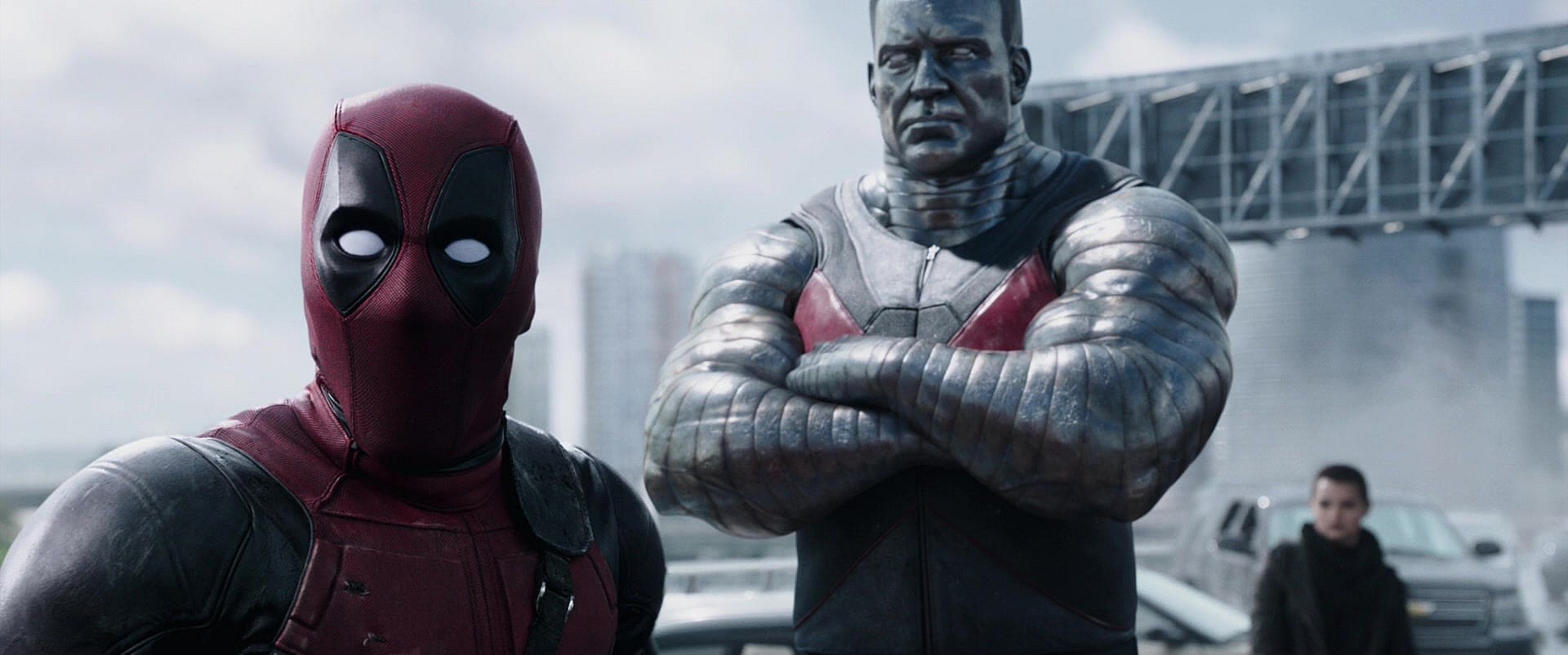 Deadpool (Ryan Reynolds) is shocked to see Colossus (Stefan Kapičić) in Deadpool (2016), Marvel Entertainment