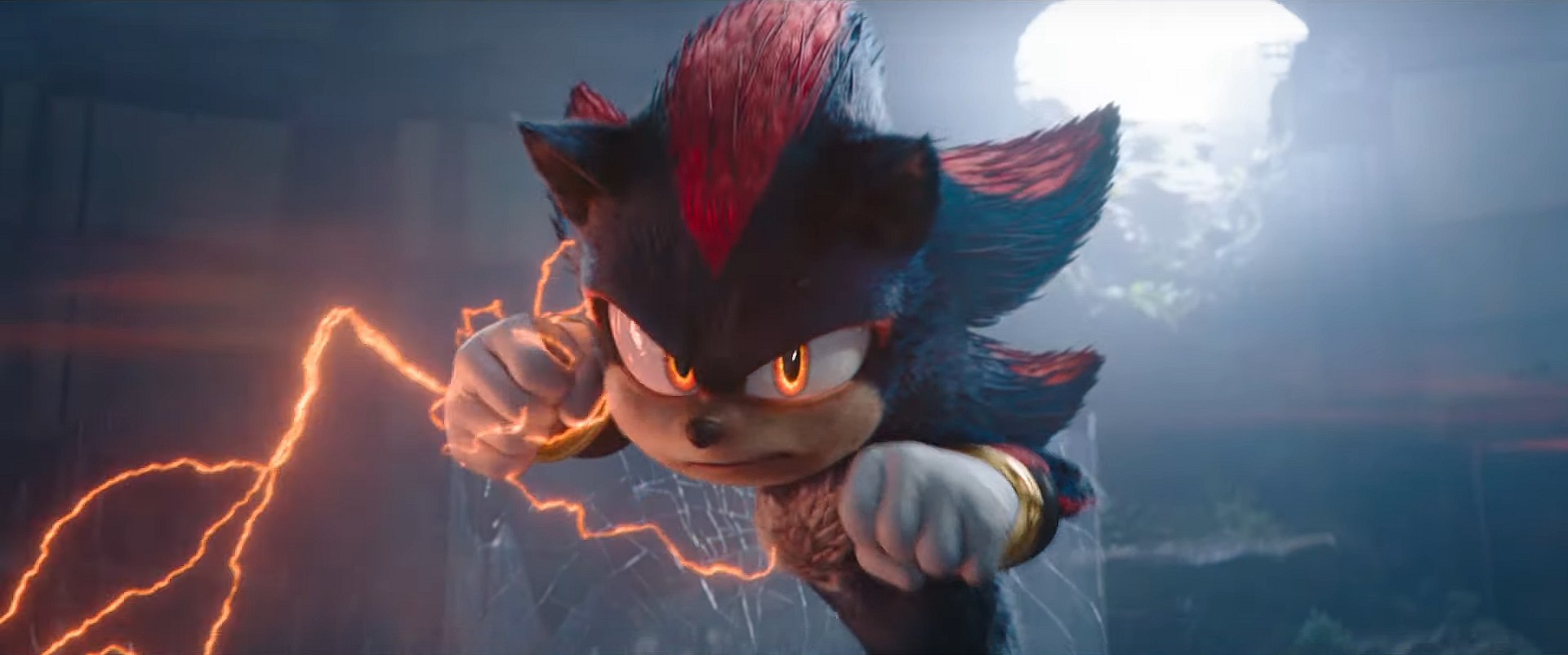 Shadow (Keanu Reeves) readies a super-charged punch in Sonic the Hedgehog 3 (2024), Paramount Pictures