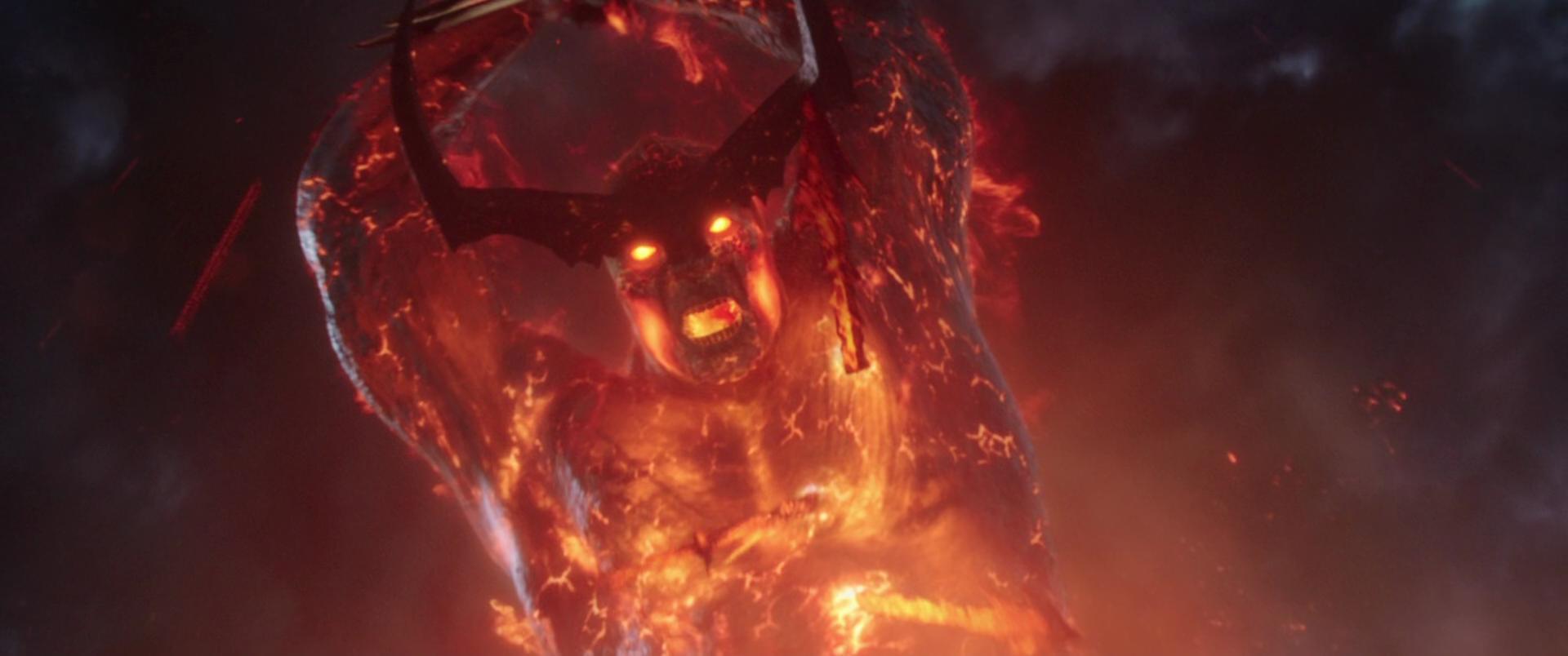Surtur (Clancy Brown) lays waste to Asgard in Thor: Ragnarok (2017), Marvel Entertainment