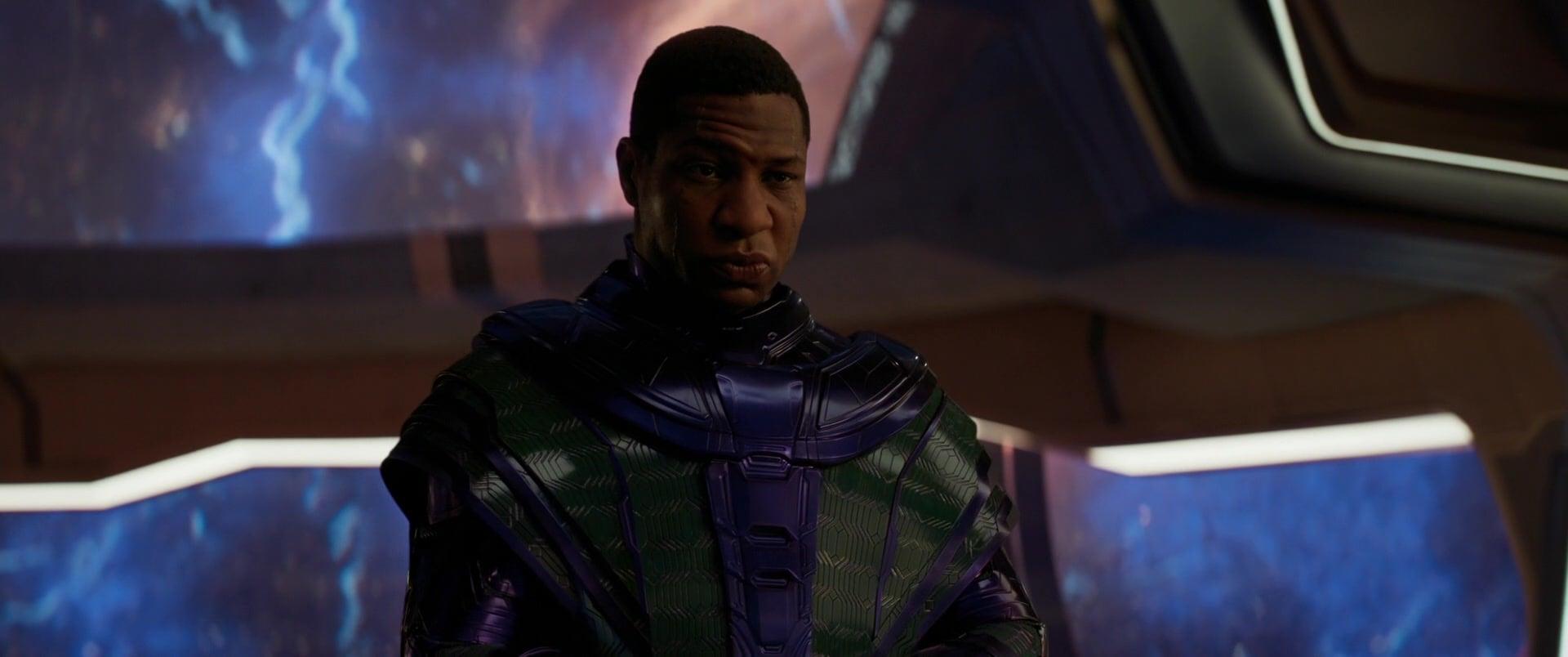 Kang the Conqueror (Jonathan Majors) is unamused with Janet's (Michelle Pfeiffer defiance Ant-Man and the Wasp: Quantumania (2023), Marvel Entertainment