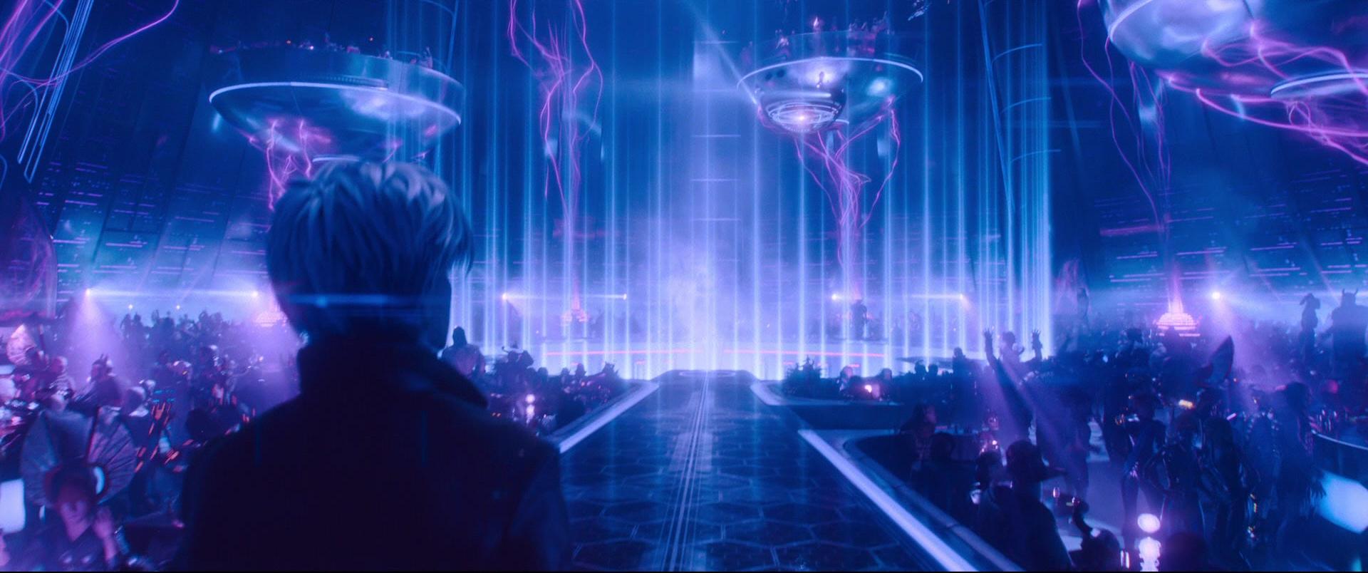 Parzival (Tye Sheridan) enters a nightclub in OASIS in Ready Player One (2018), Warner Bros. Pictures