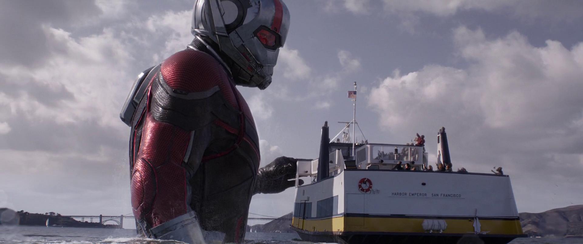 Scott Lang emerges from San Francisco Bay as Giant-Man in Ant-Man and the Wasp (2018), Marvel