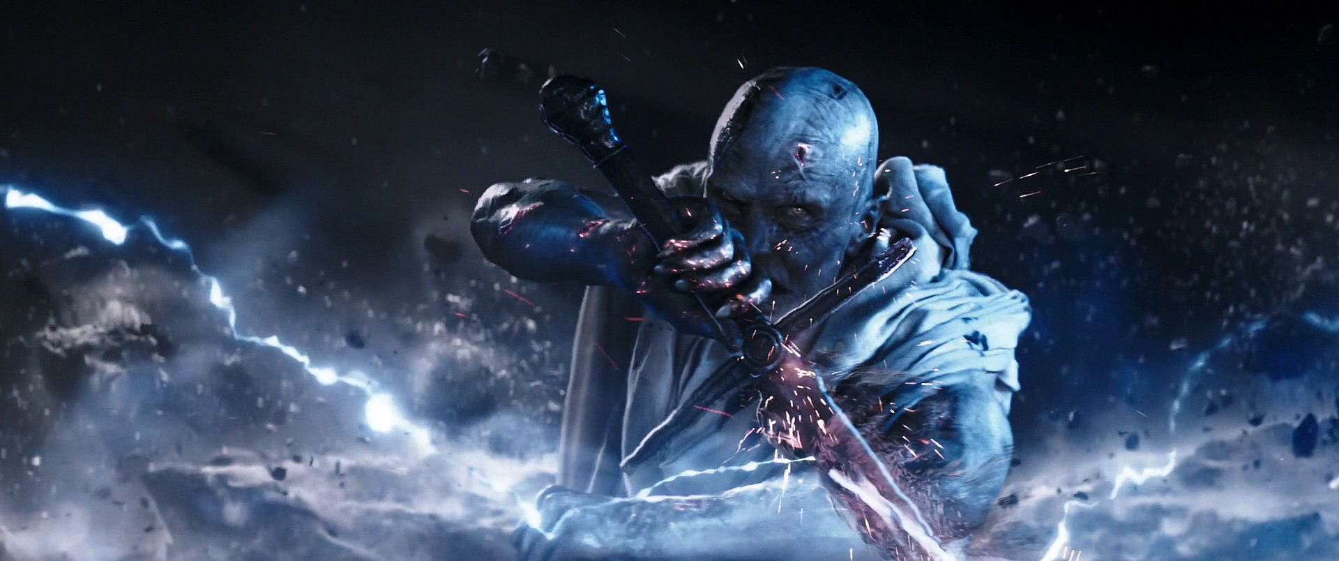 Gorr the God Butcher (Christian Bale) attempts to unleash the power of the Necrosword in Thor: Love and Thunder (2022), Marvel Entertainment