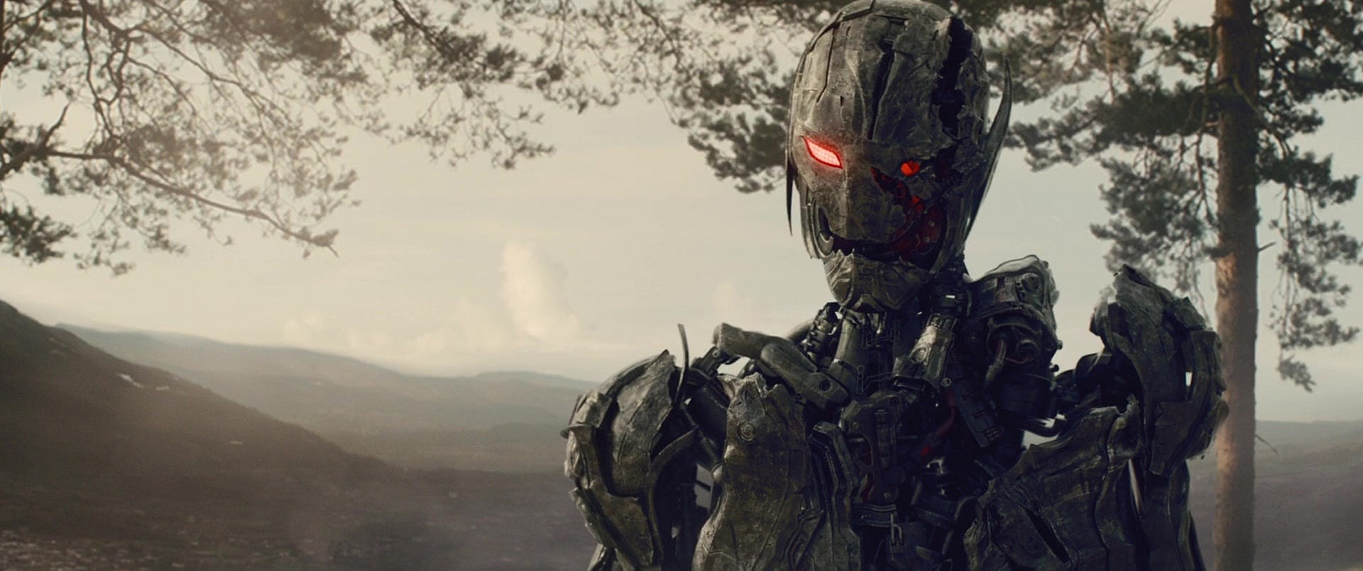 Ultron (James Spader) says his final good-bye in A damaged Ultron (James Spader) taunts the Avengers during the Battle of Sokovia in Avengers: Age of Ultron (2015), Marvel Entertainment via Blu-ray