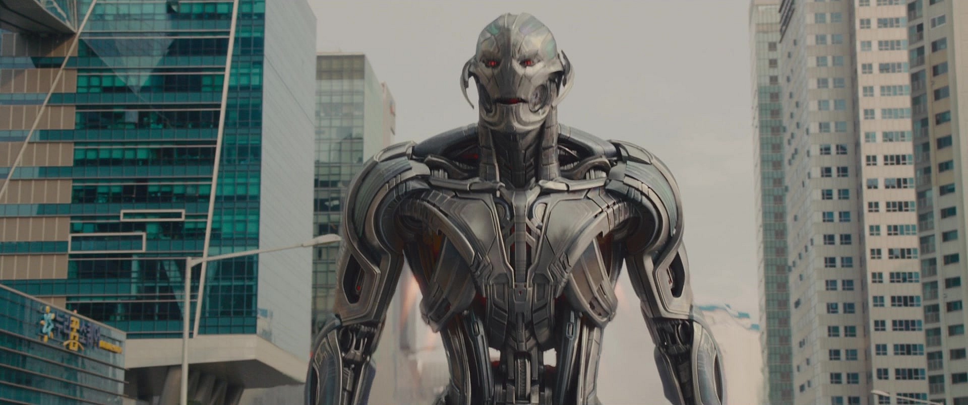 Ultron (James Spader) chases his potential body through the streets of Seoul in Avengers: Age of Ultron (2015), Marvel Entertainment