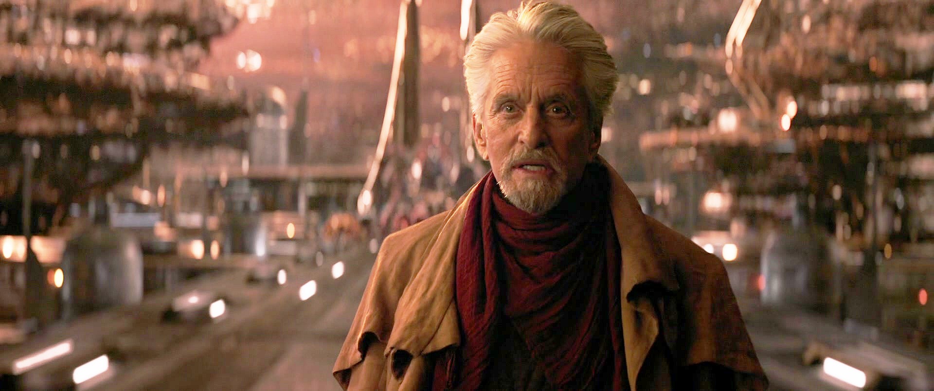 Hank Pym (Michael Douglas) puts an end to Kang the Conqueror (Jonathan Majors) using an army of ants in Ant-Man and the Wasp: Quantumania (2023), Marvel Entertainment
