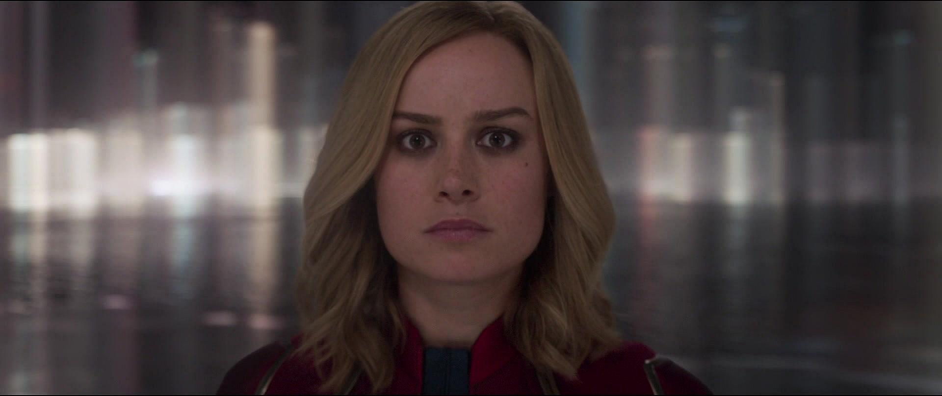 Captain Marvel confronts the Kree Supreme Intelligence in Captain Marvel (2019)