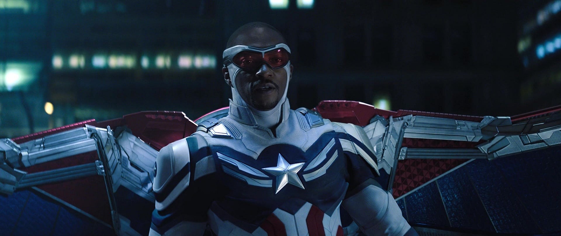 Sam Wilson (Anthony Mackie) spreads his wings in The Falcon and the Winter Soldier Season 1 Episode 8 "One World, One People" (2023), Marvel Entertainment