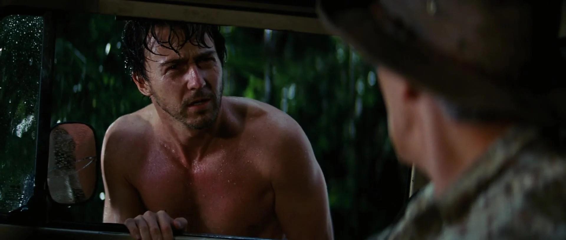 A post-transformation Bruce Banner (Edward Norton) inquires as to his current whereabouts in The Incredible Hulk (2008), Marvel Entertainment/Universal Pictures