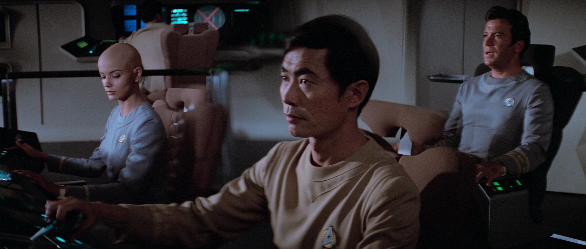 Sulu prepares to launch the newly refit Enterprise under Captain Kirk's watch in Star Trek: The