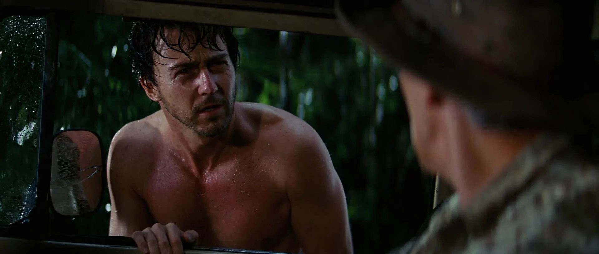 A post-transformation Bruce Banner (Edward Norton) inquires as to his current whereabouts in The Incredible Hulk (2008), Marvel Entertainment/Universal Pictures