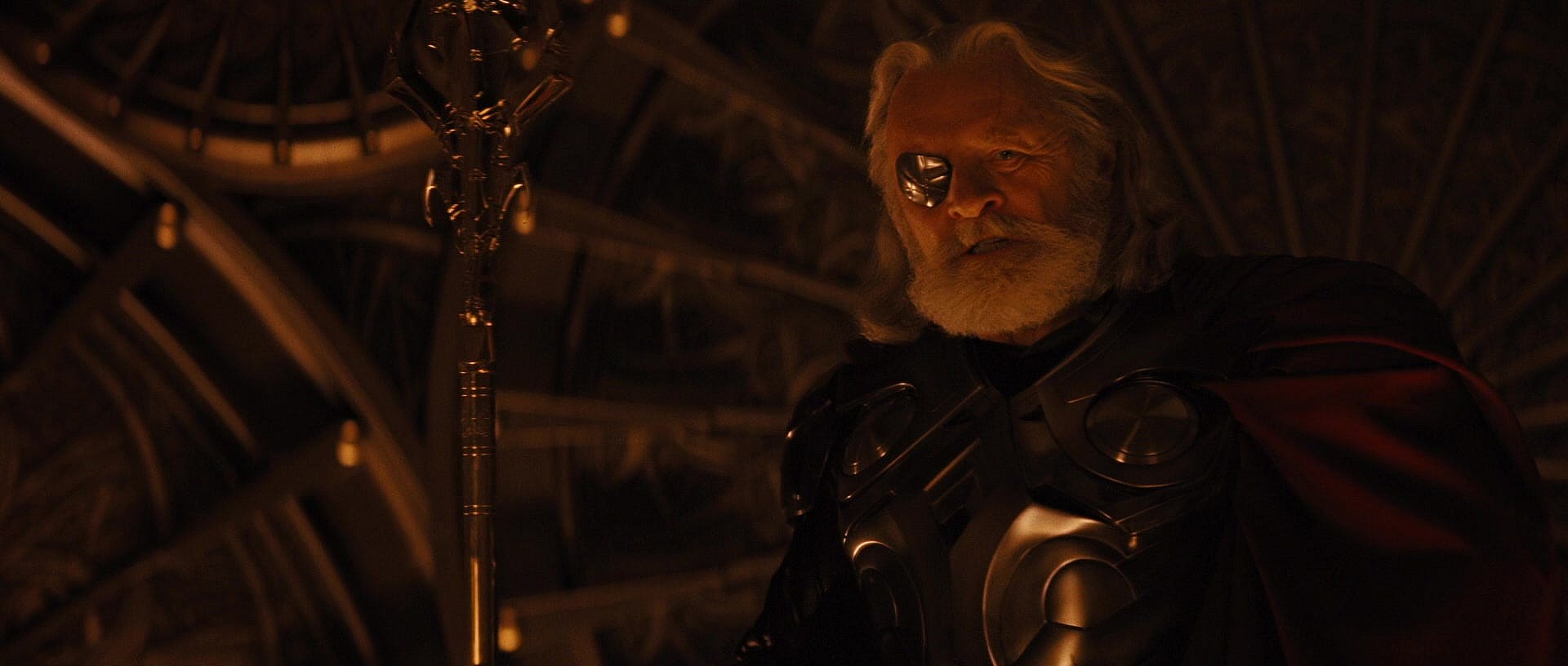 Odin (Anthony Hopkins) casts Thor (Chris Hemsworth) out of Asgard in Thor (2011), Marvel Entertainment