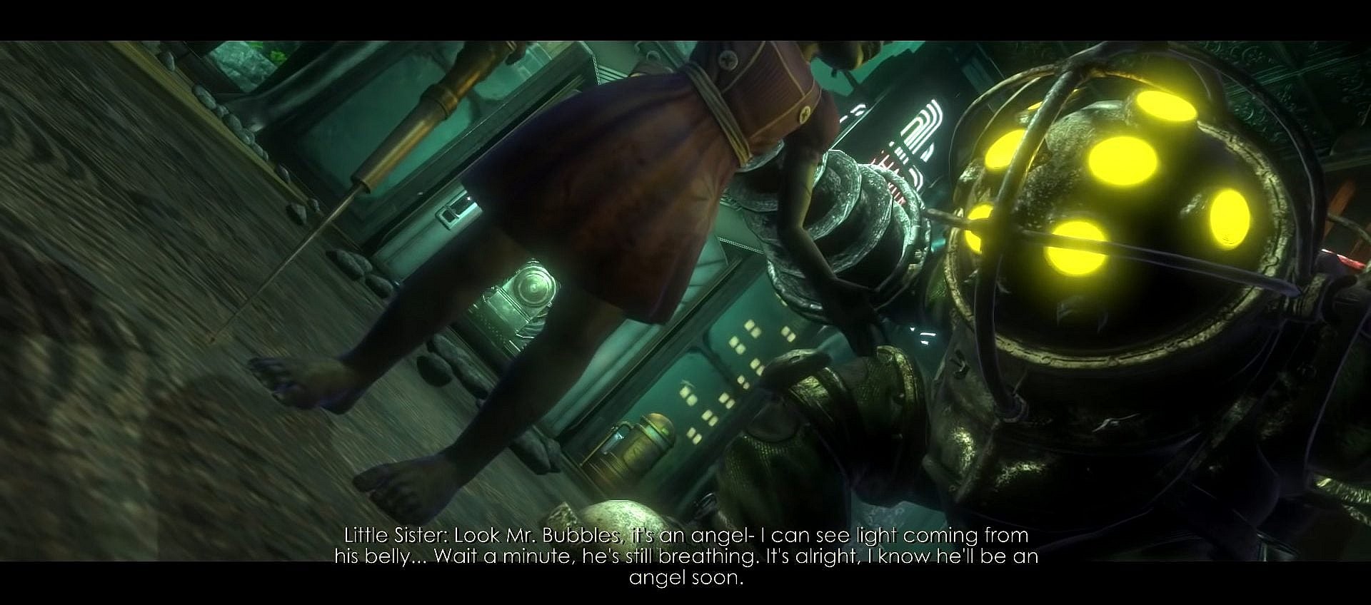 Jack (Adam Sietz) finds himself at the mercy of a Big Daddy in BioShock (2007), 2K Games