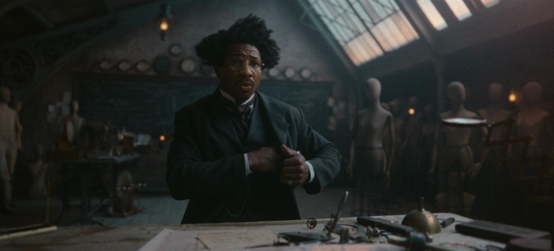 Victor Timely (Jonathan Majors) has words with Miss Minutes (Tara Strong) in Loki Season 2 Episode 3 "1893" (2023), Marvel Entertainment