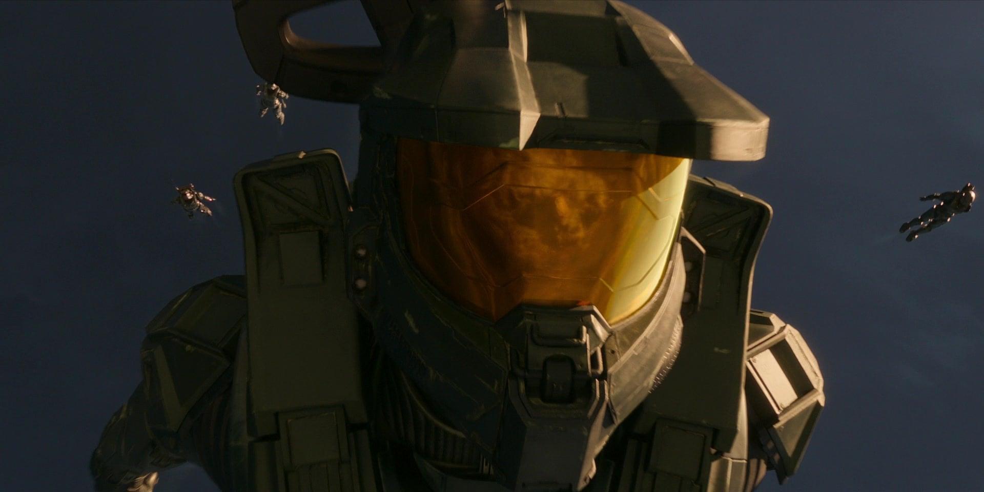 Master Chief (Pablo Schreiber) makes a HALO drop in Halo Season1 Episode 9 "Transcendence" (2022), Paramount Plus