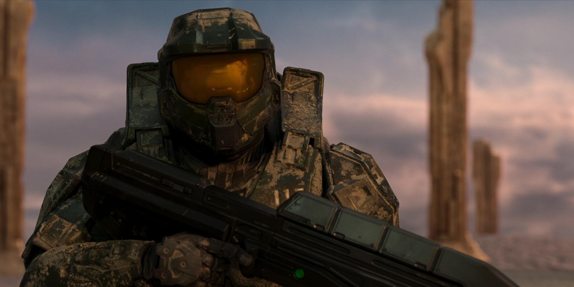 Master Chief (Pablo Schreiber) storms Raas Kkhotshka in Halo Season1 Episode 9 "Transcendence" (2022), Paramount Plus